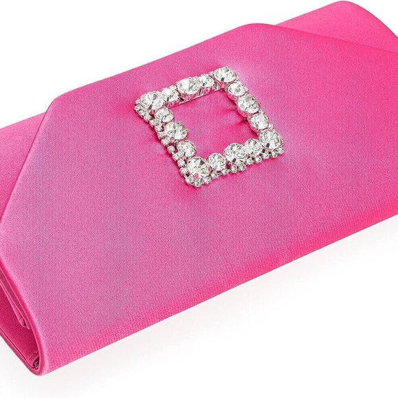 Satin Evening Bag for Women Clutch Purse Embellished Crystals Buckle - Picture 5 of 7